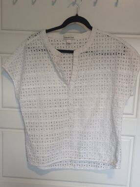 Coldwater Creek White Eyelet Split-Neck Blouse